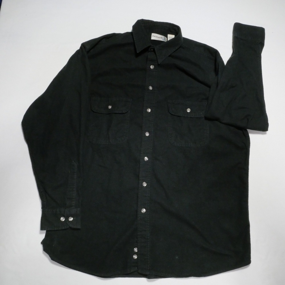 Fieldmaster Mens XL Tall Black Cotton Long Sleeve Button Down Work Shirt Pocket